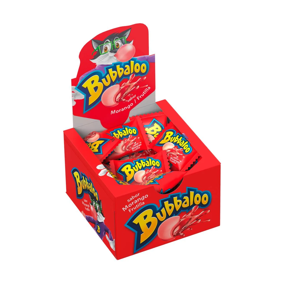 Bubbaloo Morango — Display c/60 un x 5 g — produto disponível na BRAVI