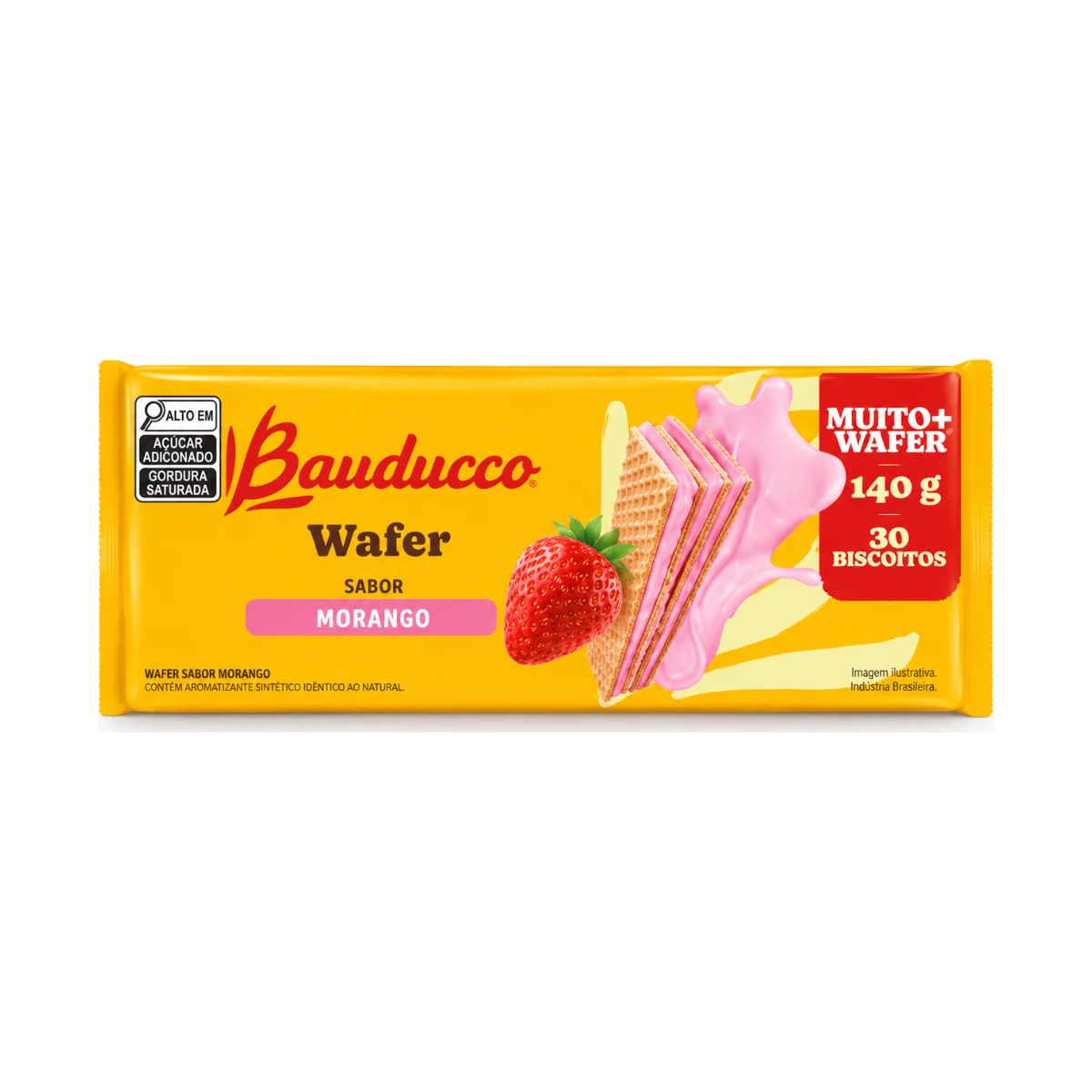 Waffer Recheio de Morango BAUDUCCO 140 g — produto disponível na BRAVI